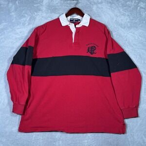 Polo Sport Ralph Lauren Rugby Shirt Mens XL Red Stripe Scribble Long Sleeve FLAW